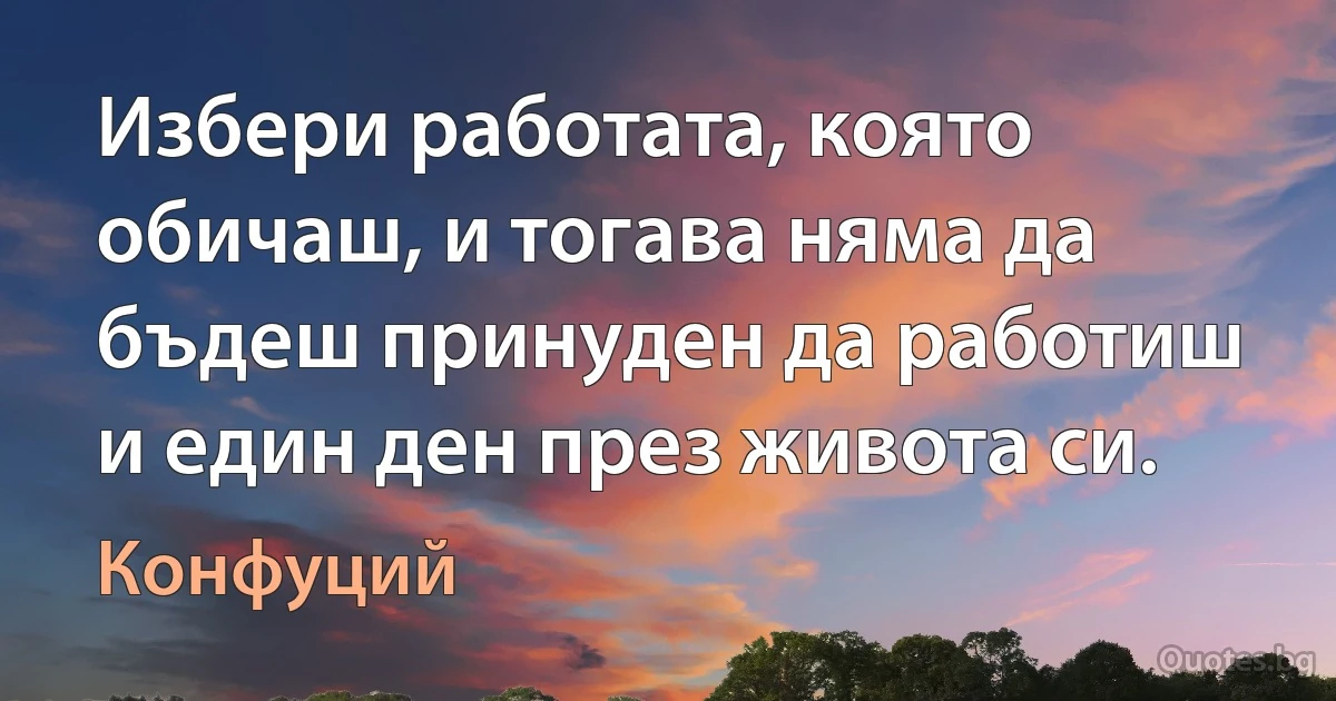 Избери работата, която обичаш, и тогава няма да бъдеш принуден да работиш и един ден през живота си. (Конфуций)