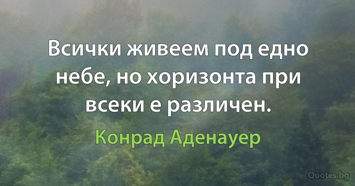 Всички живеем под едно небе, но хоризонта при всеки е различен. (Конрад Аденауер)