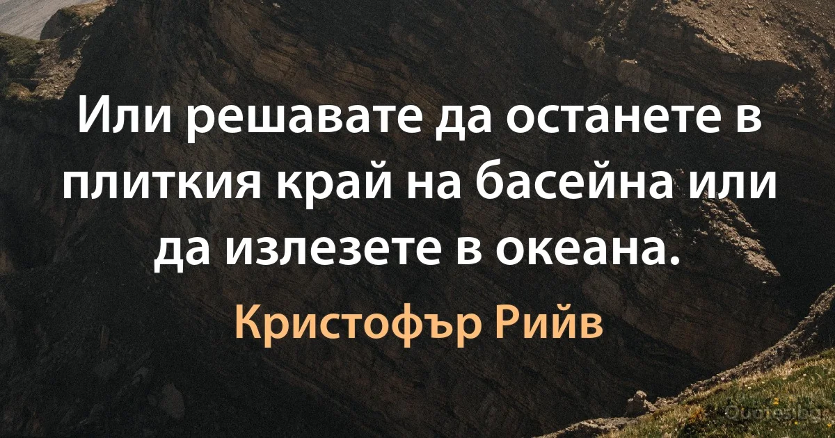 Или решавате да останете в плиткия край на басейна или да излезете в океана. (Кристофър Рийв)