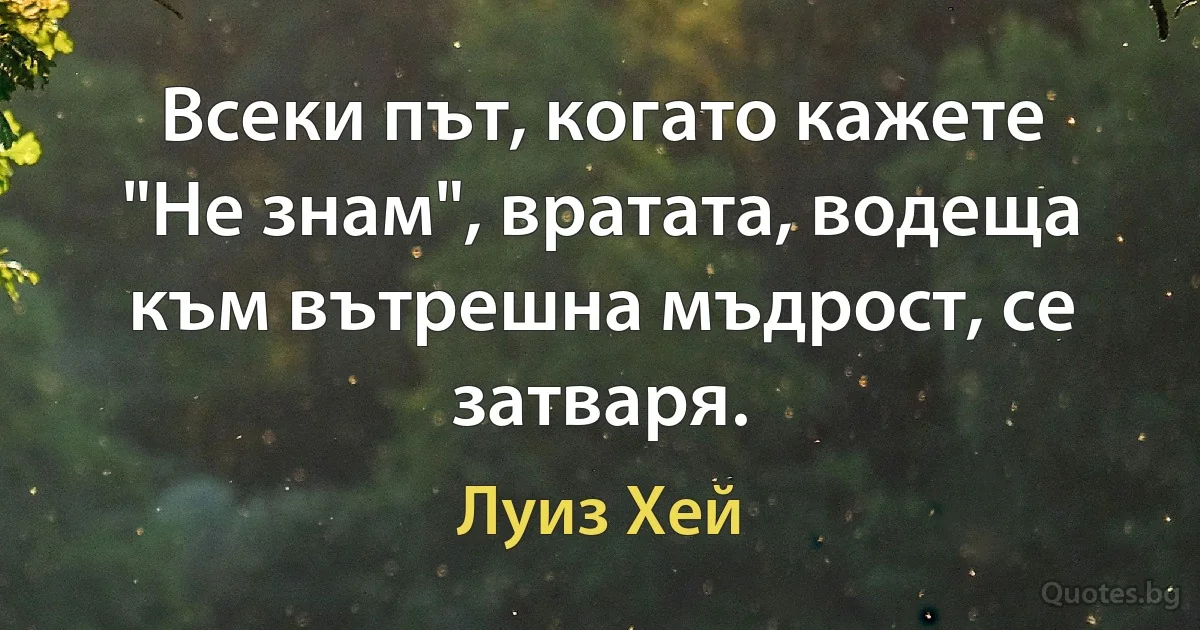 Всеки път, когато кажете "Не знам", вратата, водеща към вътрешна мъдрост, се затваря. (Луиз Хей)