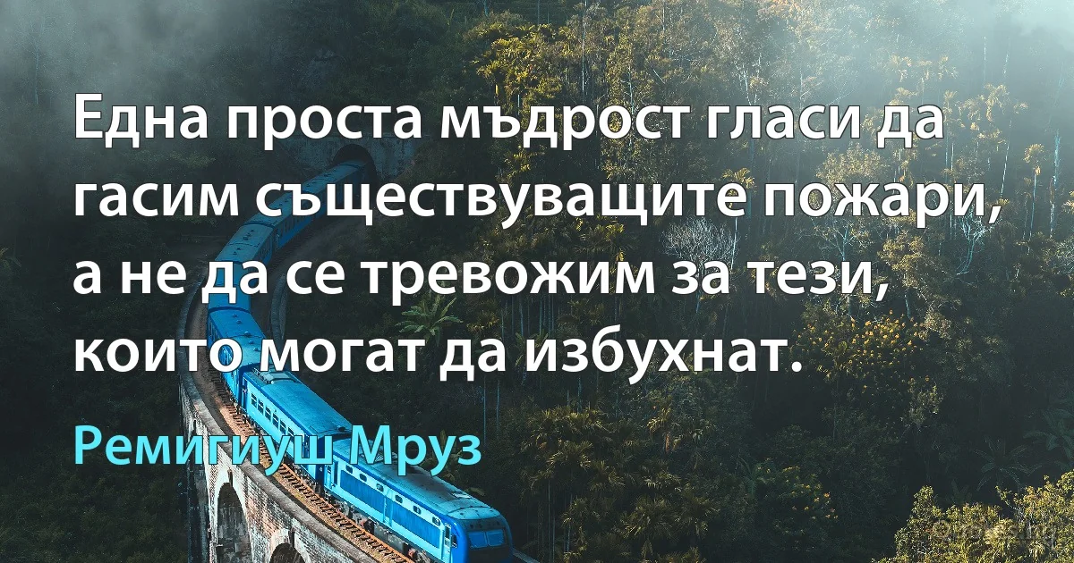 Една проста мъдрост гласи да гасим съществуващите пожари, а не да се тревожим за тези, които могат да избухнат. (Ремигиуш Мруз)