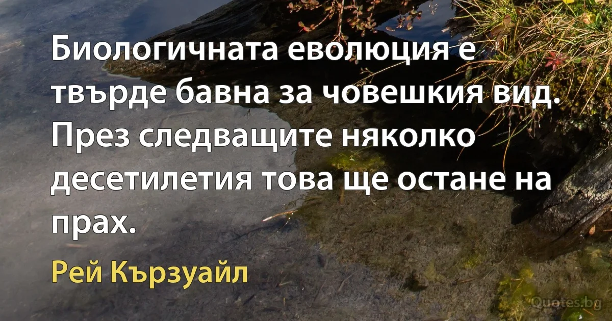 Биологичната еволюция е твърде бавна за човешкия вид. През следващите няколко десетилетия това ще остане на прах. (Рей Кързуайл)