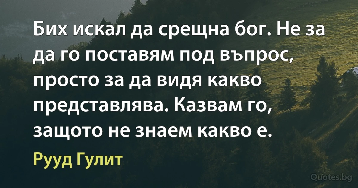 Бих искал да срещна бог. Не за да го поставям под въпрос, просто за да видя какво представлява. Казвам го, защото не знаем какво е. (Рууд Гулит)