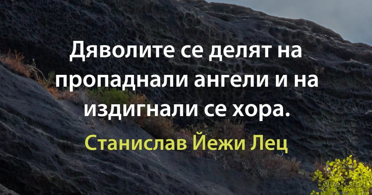 Дяволите се делят на пропаднали ангели и на издигнали се хора. (Станислав Йежи Лец)