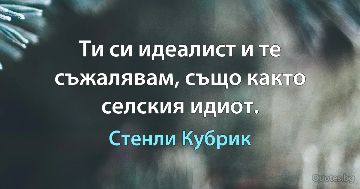 Ти си идеалист и те съжалявам, също както селския идиот. (Стенли Кубрик)