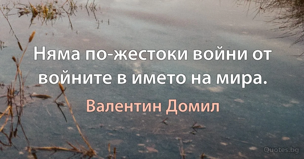 Няма по-жестоки войни от войните в името на мира. (Валентин Домил)