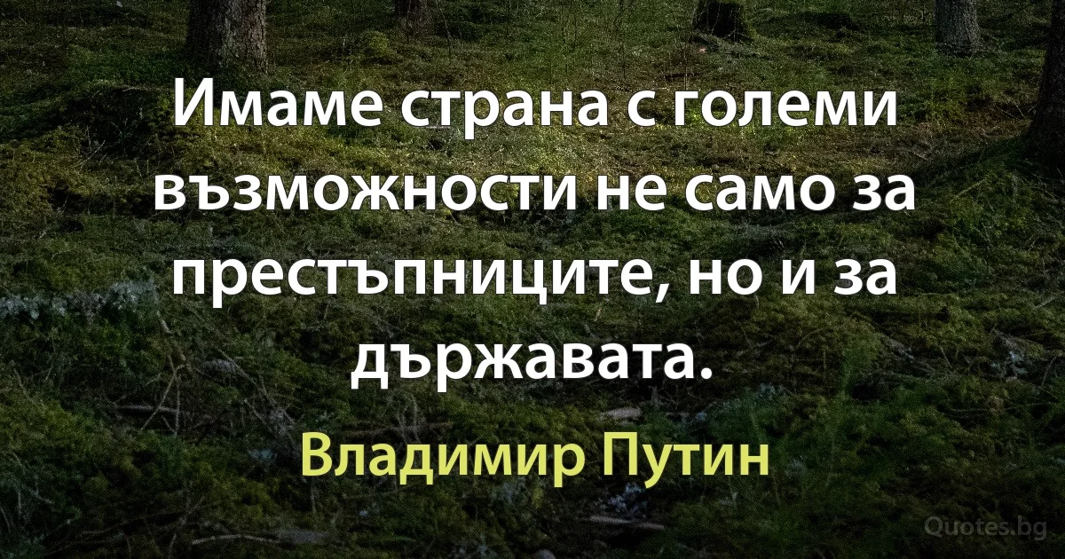 Имаме страна с големи възможности не само за престъпниците, но и за държавата. (Владимир Путин)