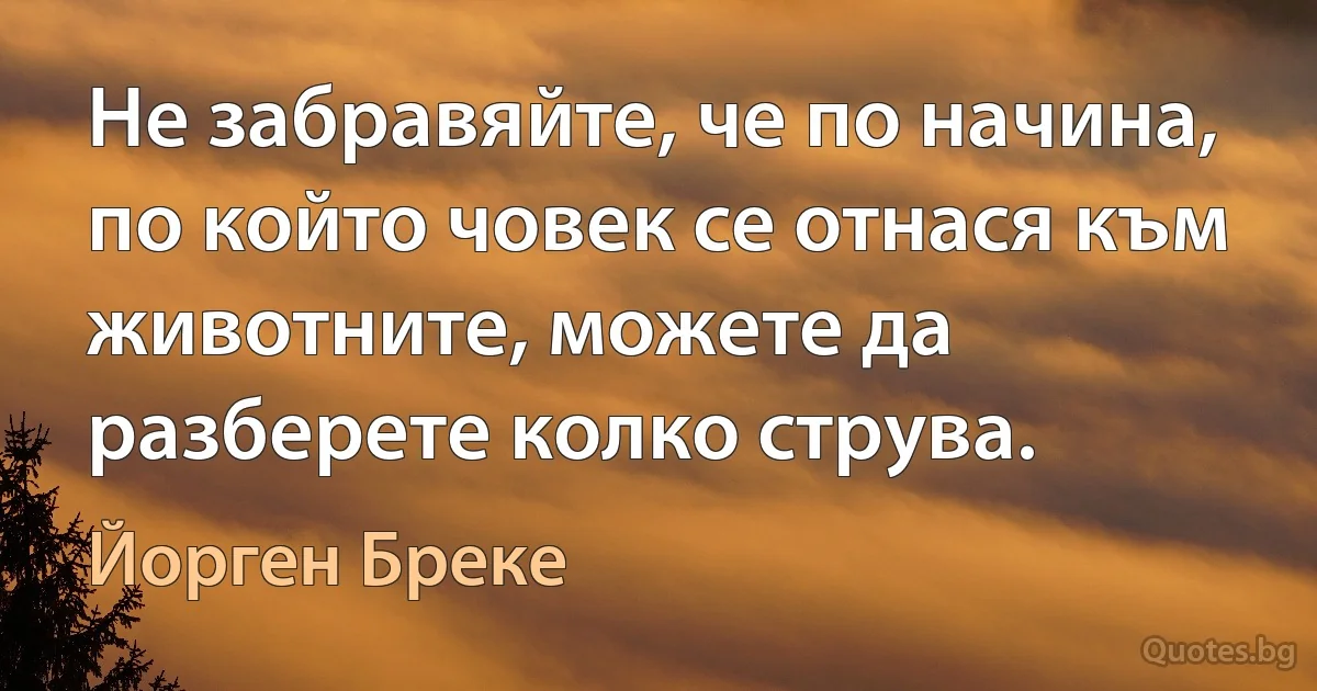 Не забравяйте, че по начина, по който човек се отнася към животните, можете да разберете колко струва. (Йорген Бреке)