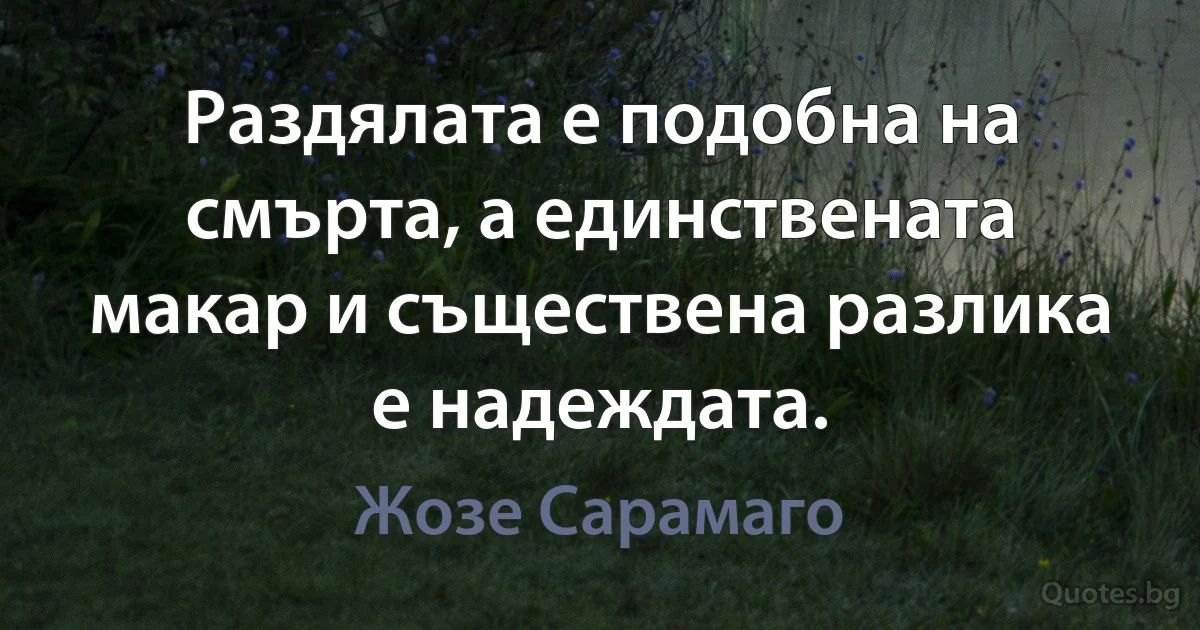 Раздялата е подобна на смърта, а единствената макар и съществена разлика е надеждата. (Жозе Сарамаго)