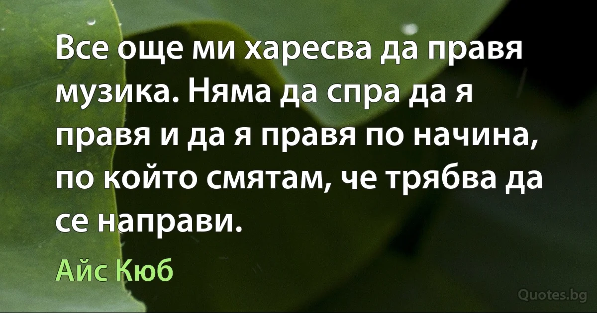 Все още ми харесва да правя музика. Няма да спра да я правя и да я правя по начина, по който смятам, че трябва да се направи. (Айс Кюб)