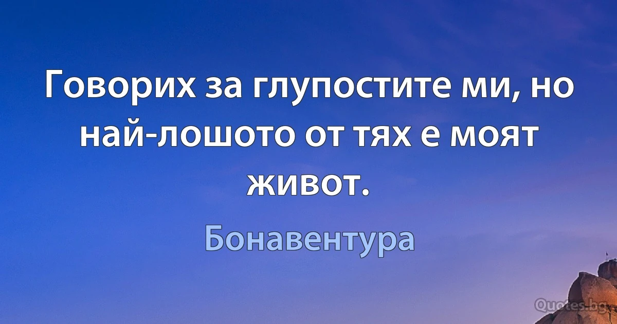 Говорих за глупостите ми, но най-лошото от тях е моят живот. (Бонавентура)