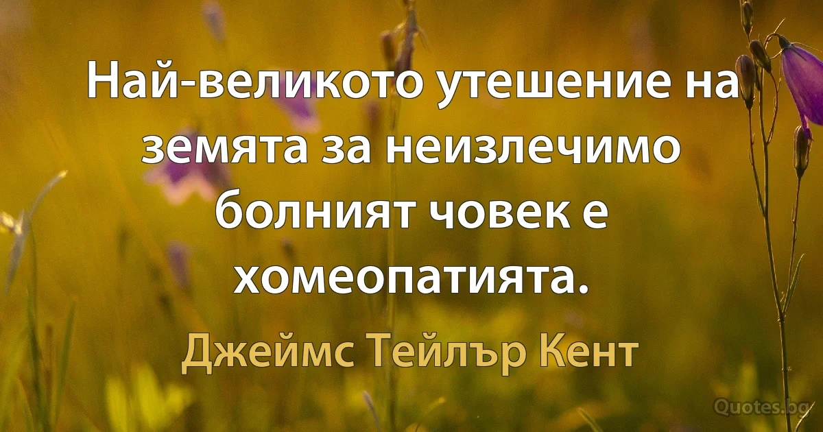 Най-великото утешение на земята за неизлечимо болният човек е хомеопатията. (Джеймс Тейлър Кент)