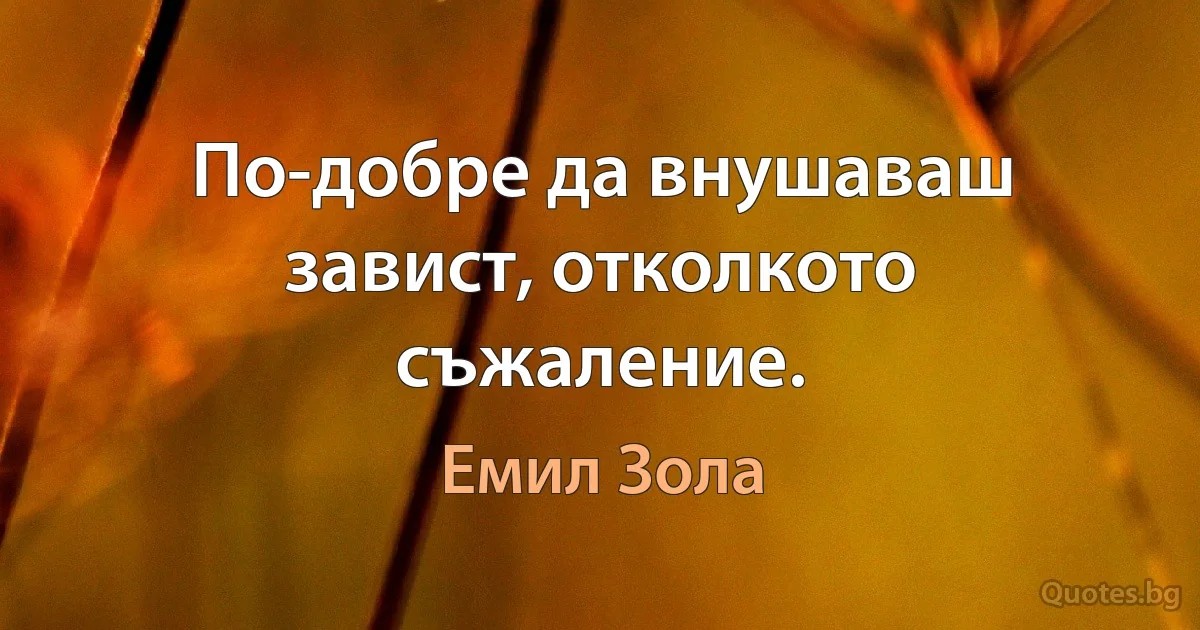 По-добре да внушаваш завист, отколкото съжаление. (Емил Зола)