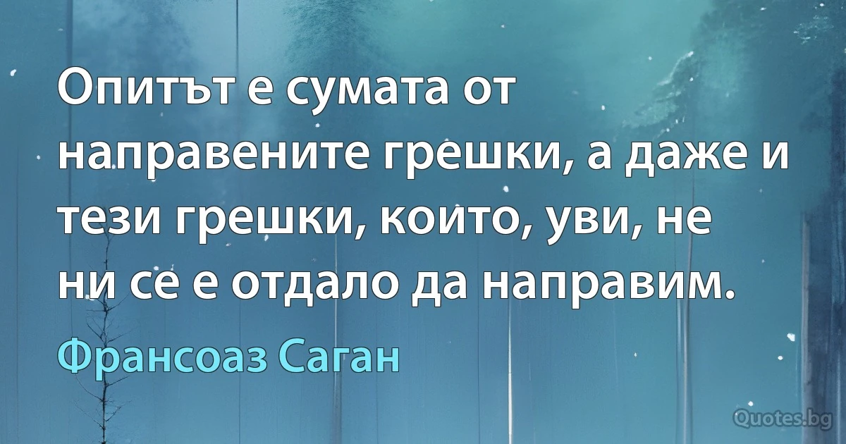 Опитът е сумата от направените грешки, а даже и тези грешки, които, уви, не ни се е отдало да направим. (Франсоаз Саган)