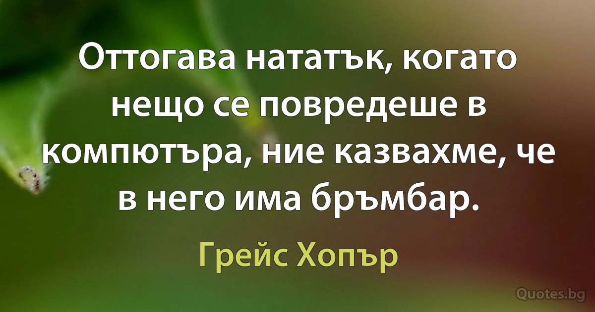 Оттогава нататък, когато нещо се повредеше в компютъра, ние казвахме, че в него има бръмбар. (Грейс Хопър)