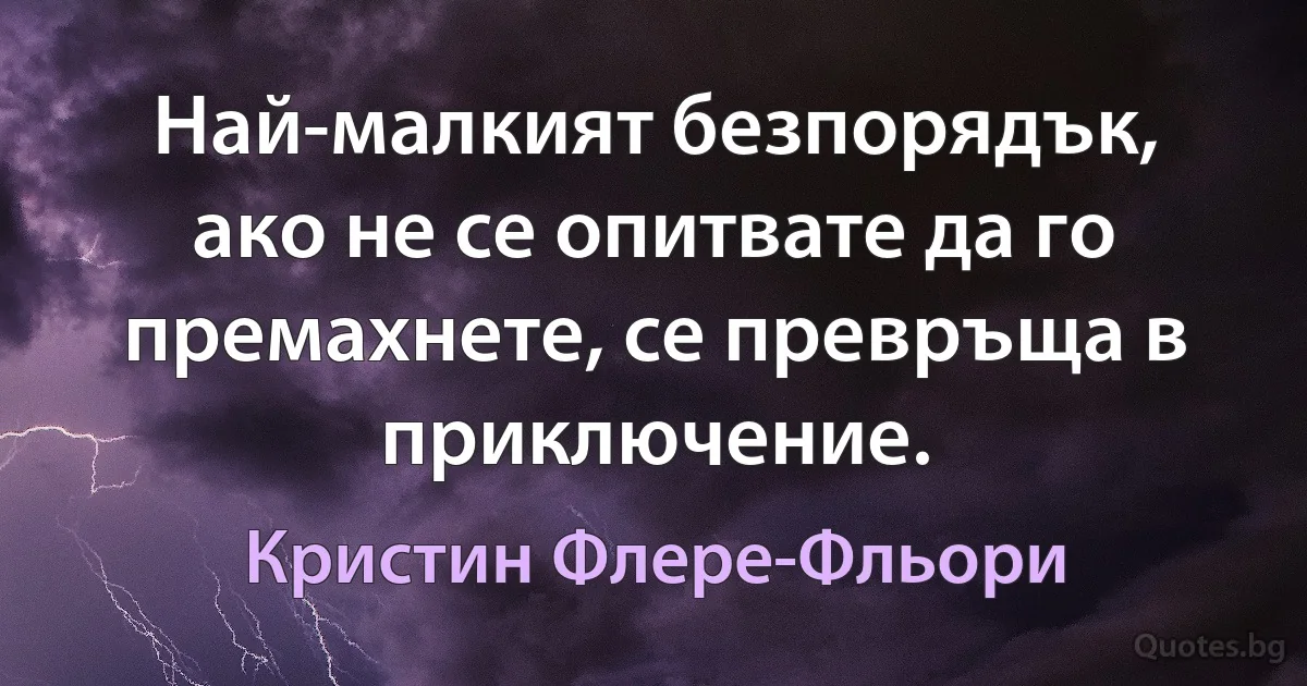 Най-малкият безпорядък, ако не се опитвате да го премахнете, се превръща в приключение. (Кристин Флере-Фльори)