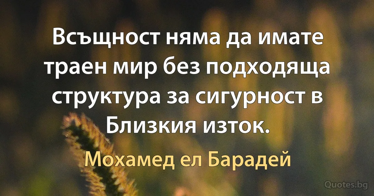 Всъщност няма да имате траен мир без подходяща структура за сигурност в Близкия изток. (Мохамед ел Барадей)