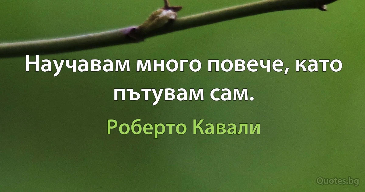 Научавам много повече, като пътувам сам. (Роберто Кавали)