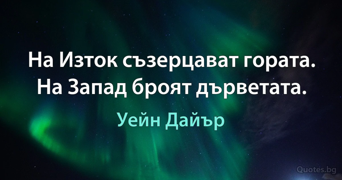 На Изток съзерцават гората. На Запад броят дърветата. (Уейн Дайър)