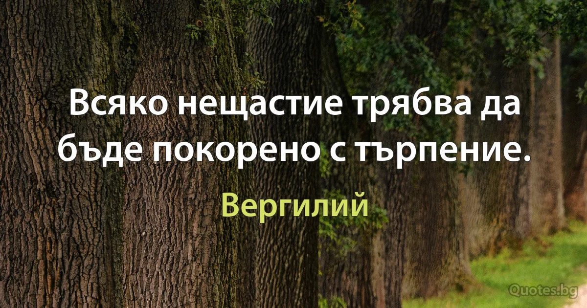 Всяко нещастие трябва да бъде покорено с търпение. (Вергилий)