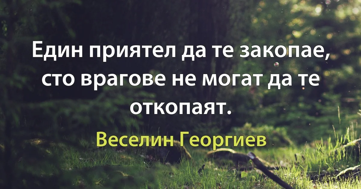 Един приятел да те закопае, сто врагове не могат да те откопаят. (Веселин Георгиев)