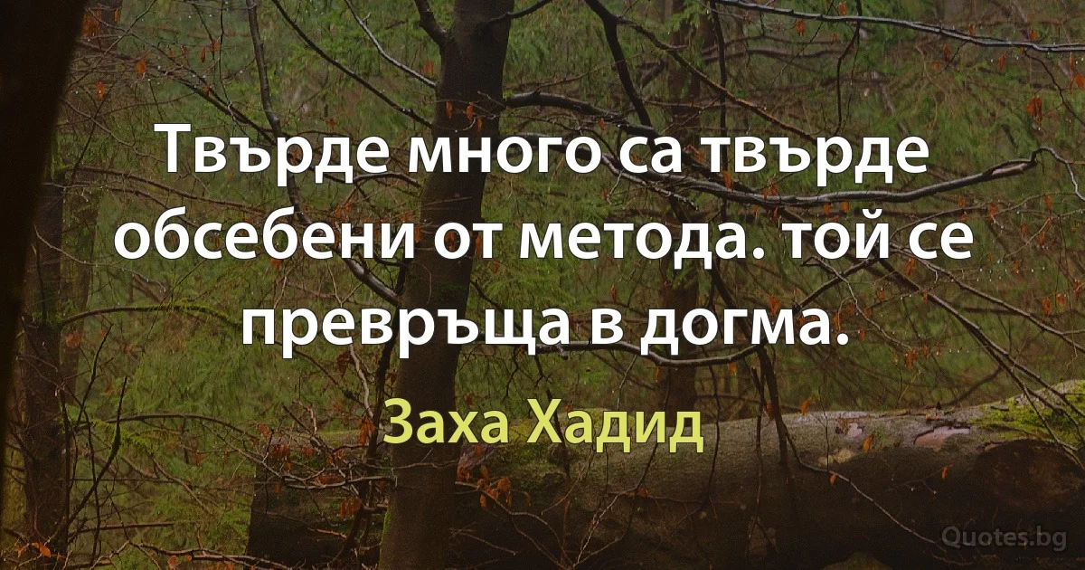 Твърде много са твърде обсебени от метода. той се превръща в догма. (Заха Хадид)