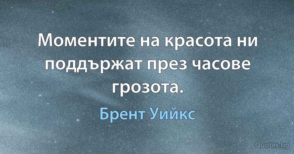 Моментите на красота ни поддържат през часове грозота. (Брент Уийкс)