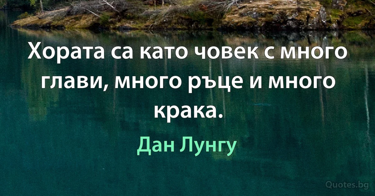 Хората са като човек с много глави, много ръце и много крака. (Дан Лунгу)