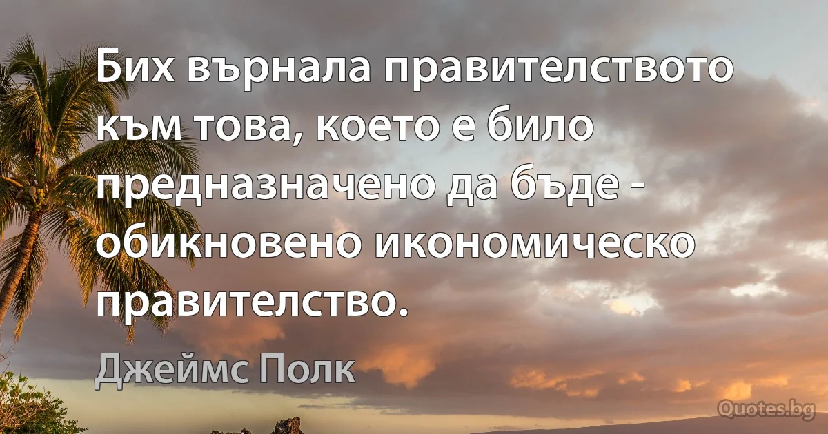 Бих върнала правителството към това, което е било предназначено да бъде - обикновено икономическо правителство. (Джеймс Полк)