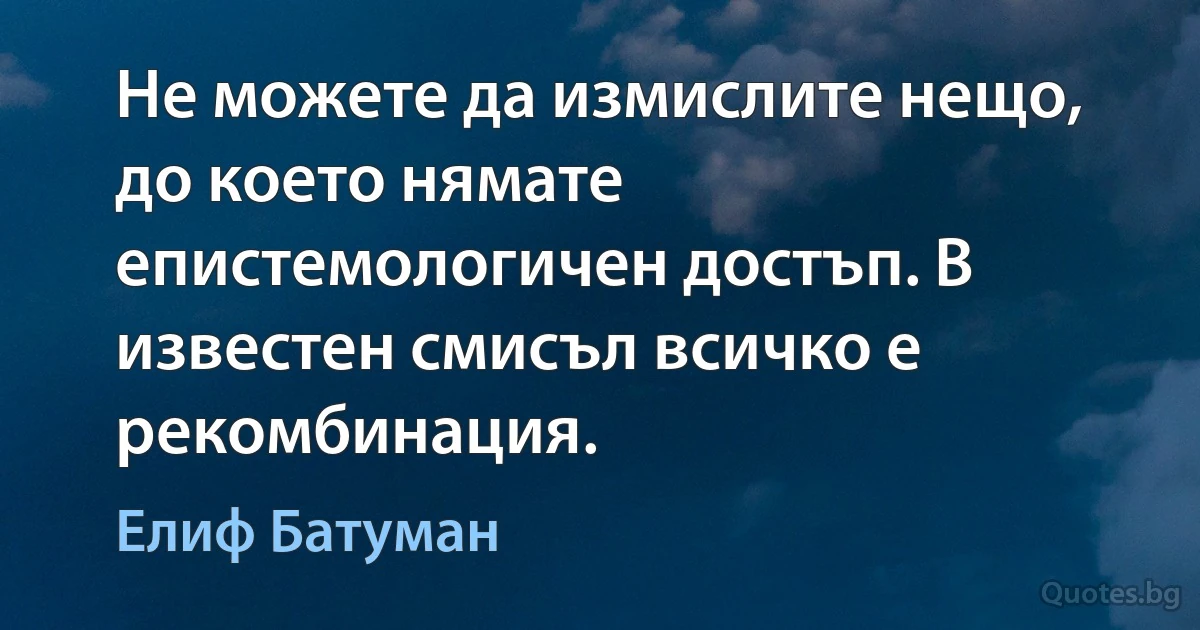 Не можете да измислите нещо, до което нямате епистемологичен достъп. В известен смисъл всичко е рекомбинация. (Елиф Батуман)