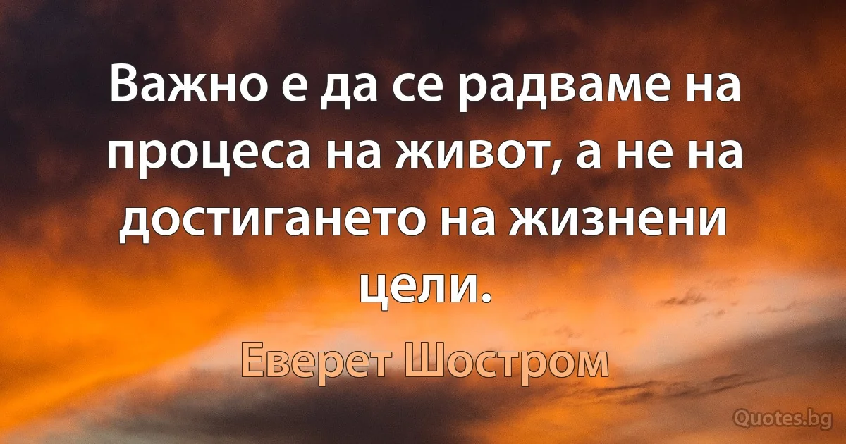 Важно е да се радваме на процеса на живот, а не на достигането на жизнени цели. (Еверет Шостром)