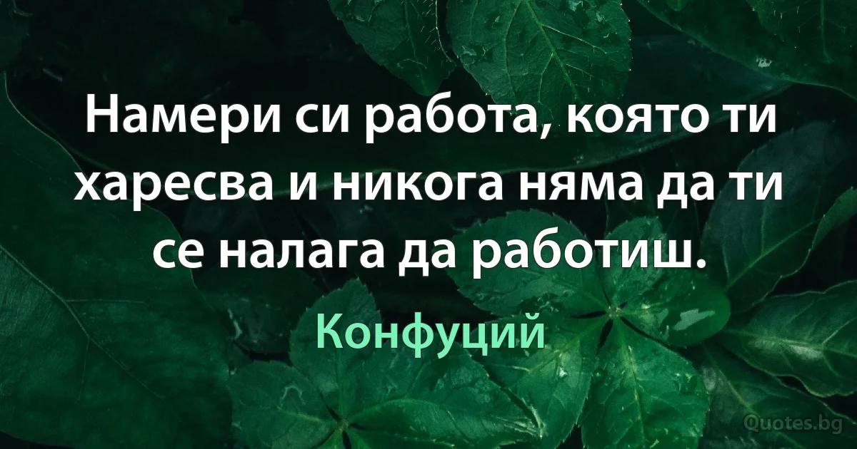 Намери си работа, която ти харесва и никога няма да ти се налага да работиш. (Конфуций)