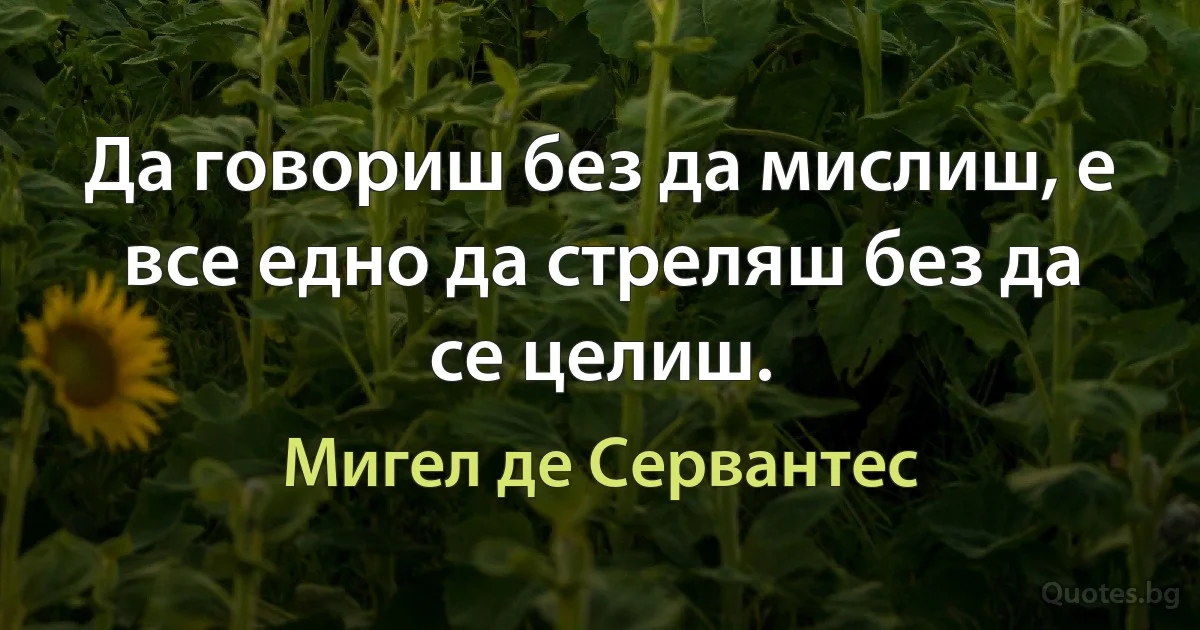 Да говориш без да мислиш, е все едно да стреляш без да се целиш. (Мигел де Сервантес)