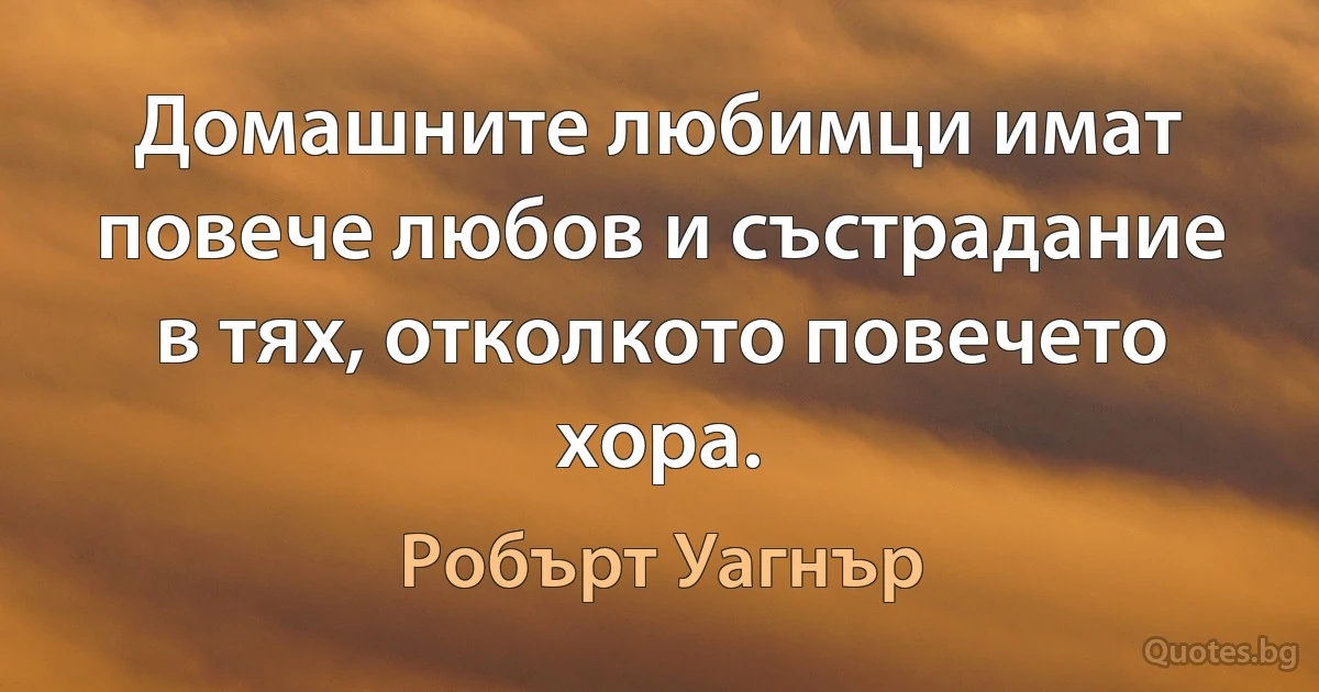 Домашните любимци имат повече любов и състрадание в тях, отколкото повечето хора. (Робърт Уагнър)