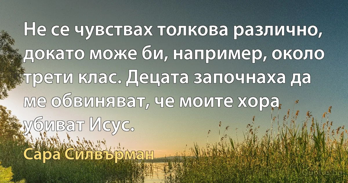 Не се чувствах толкова различно, докато може би, например, около трети клас. Децата започнаха да ме обвиняват, че моите хора убиват Исус. (Сара Силвърман)