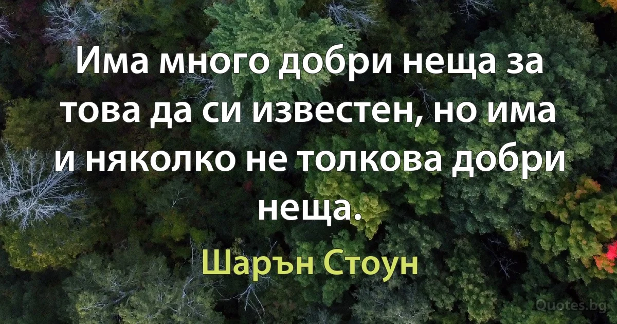 Има много добри неща за това да си известен, но има и няколко не толкова добри неща. (Шарън Стоун)