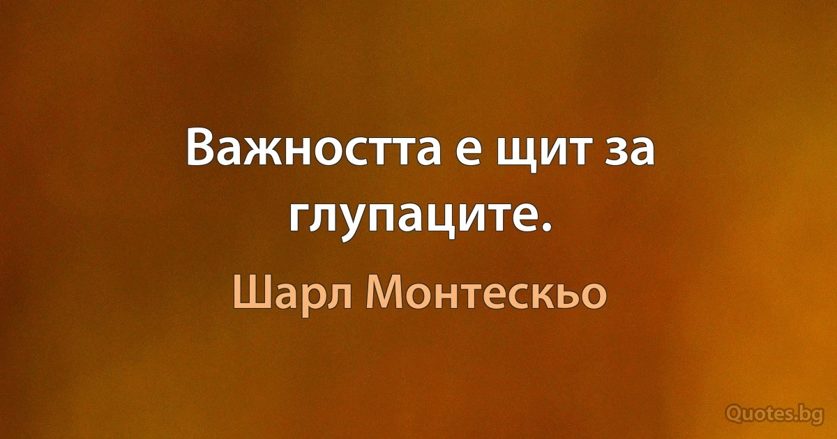 Важността е щит за глупаците. (Шарл Монтескьо)