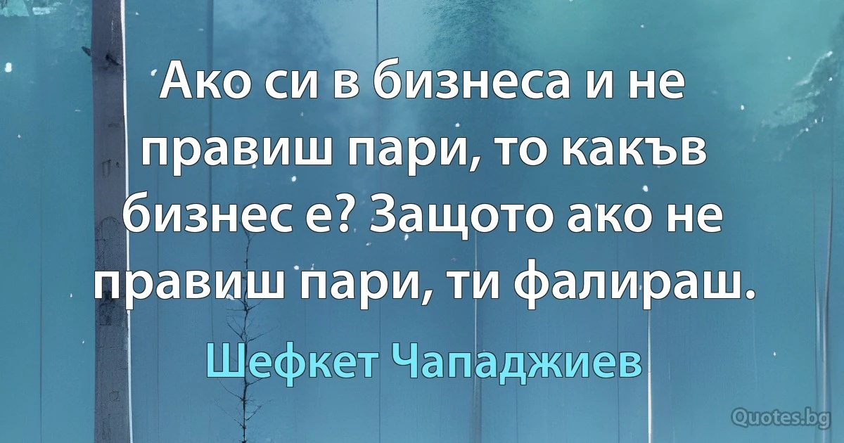 Ако си в бизнеса и не правиш пари, то какъв бизнес е? Защото ако не правиш пари, ти фалираш. (Шефкет Чападжиев)