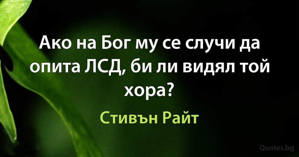 Ако на Бог му се случи да опита ЛСД, би ли видял той хора? (Стивън Райт)