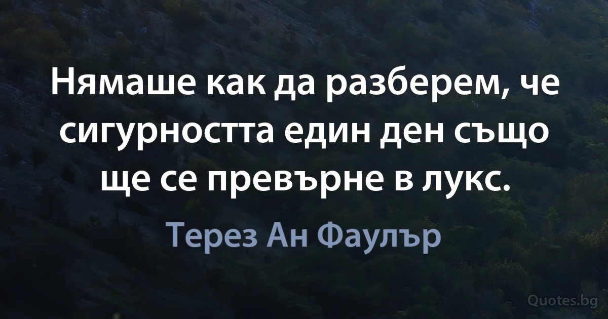 Нямаше как да разберем, че сигурността един ден също ще се превърне в лукс. (Терез Ан Фаулър)