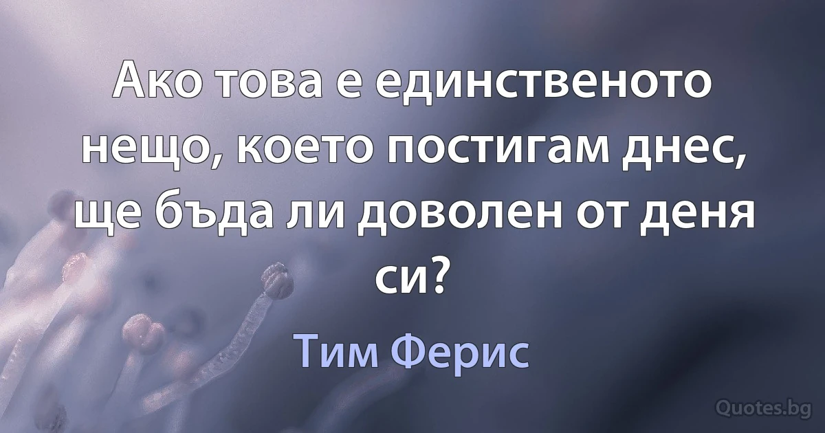 Ако това е единственото нещо, което постигам днес, ще бъда ли доволен от деня си? (Тим Ферис)