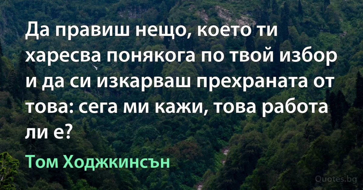 Да правиш нещо, което ти харесва понякога по твой избор и да си изкарваш прехраната от това: сега ми кажи, това работа ли е? (Том Ходжкинсън)