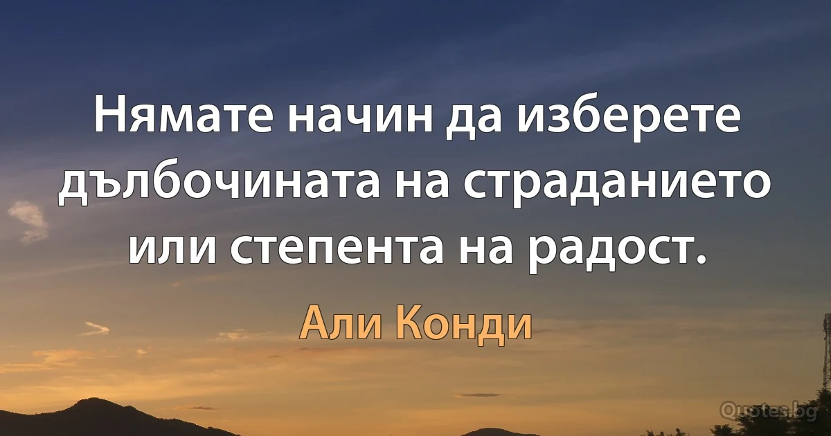 Нямате начин да изберете дълбочината на страданието или степента на радост. (Али Конди)