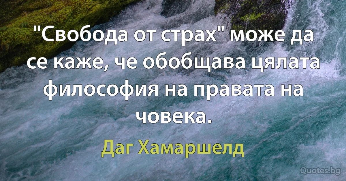 "Свобода от страх" може да се каже, че обобщава цялата философия на правата на човека. (Даг Хамаршелд)