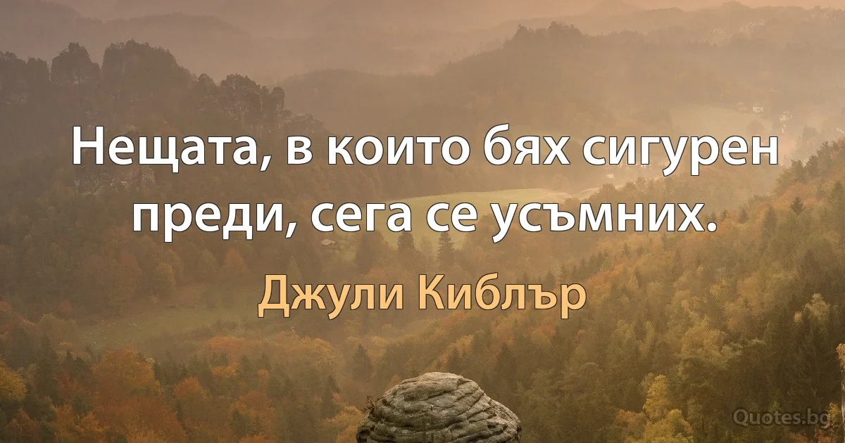 Нещата, в които бях сигурен преди, сега се усъмних. (Джули Киблър)