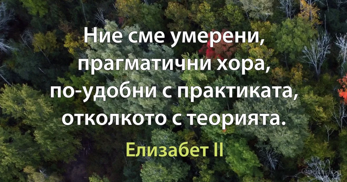 Ние сме умерени, прагматични хора, по-удобни с практиката, отколкото с теорията. (Елизабет II)