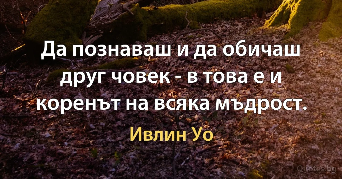 Да познаваш и да обичаш друг човек - в това е и коренът на всяка мъдрост. (Ивлин Уо)