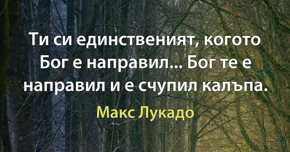 Ти си единственият, когото Бог е направил... Бог те е направил и е счупил калъпа. (Макс Лукадо)