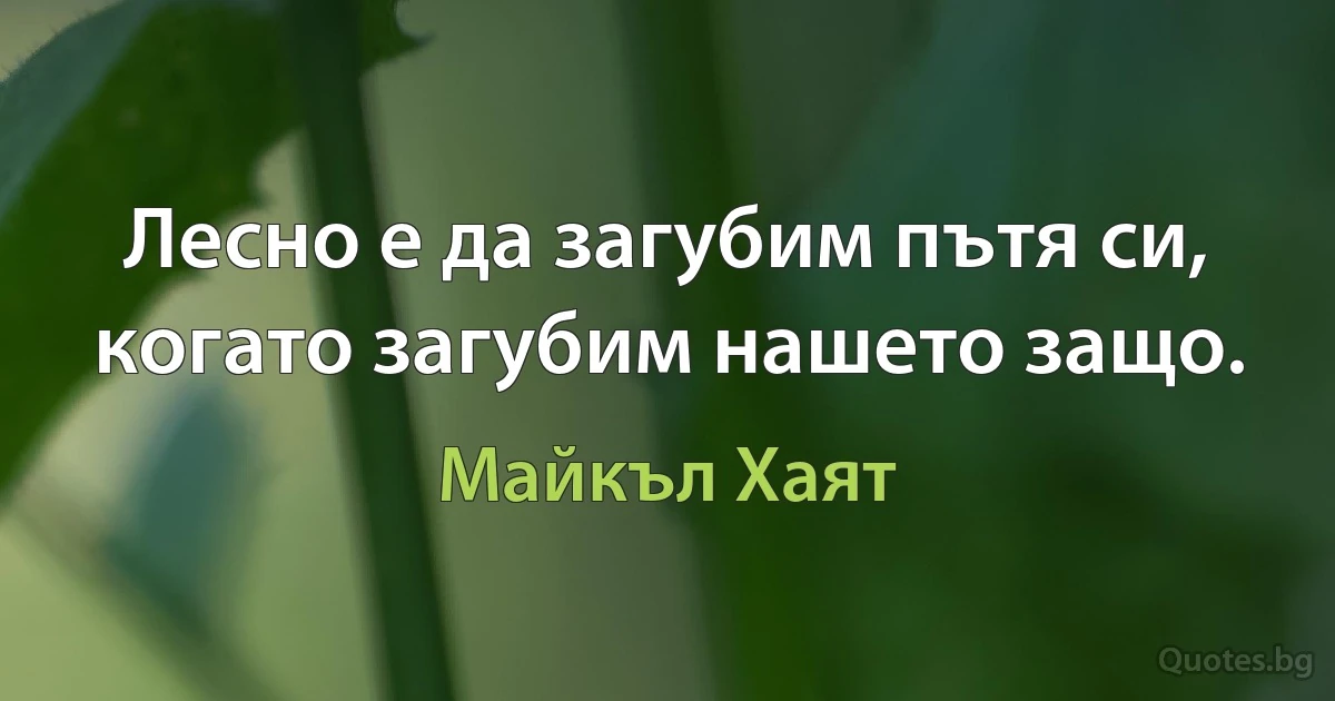 Лесно е да загубим пътя си, когато загубим нашето защо. (Майкъл Хаят)