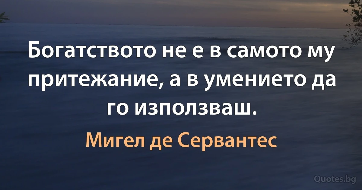 Богатството не е в самото му притежание, а в умението да го използваш. (Мигел де Сервантес)